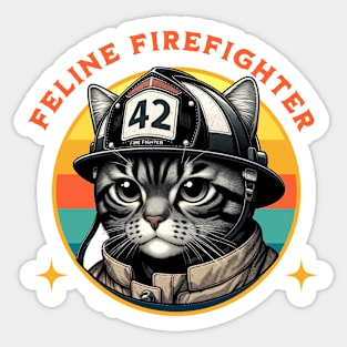 Retro Firefighter Cat - Vintage Heroic Feline Sticker